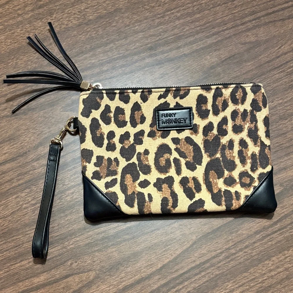 Funky Monkey Leopard Clutch Wristlet Bag Purse